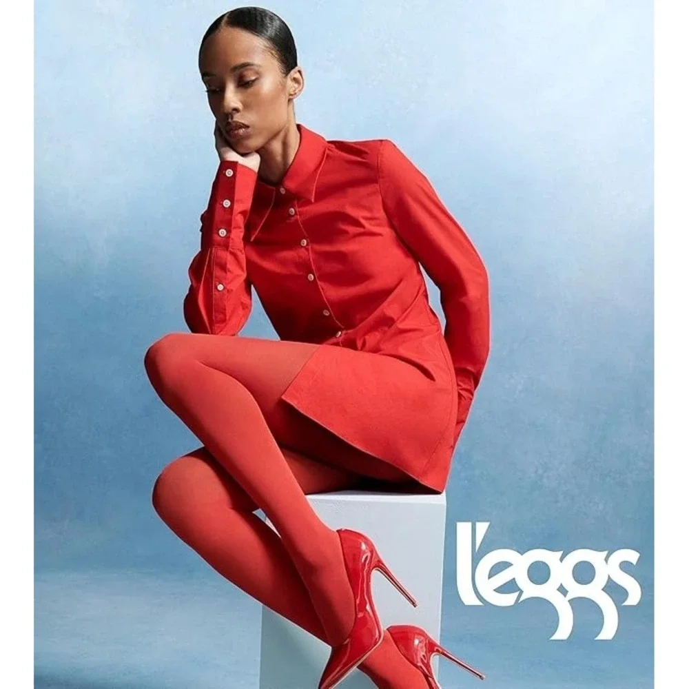 L'eggs 360 Contour Red Opaque Tights 60‎ Denier Large New